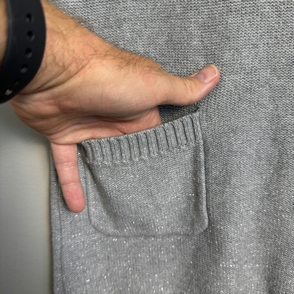 Old Navy Women's Gray Glitter Sleeveless Knit Long Tunic Sweater Medium Pockets - Picture 2 of 12